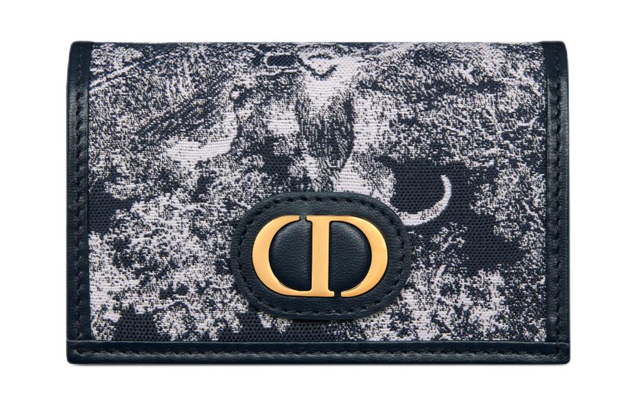 DIOR 30 Montaigne Jacquard Fabric Wallet Women's Black