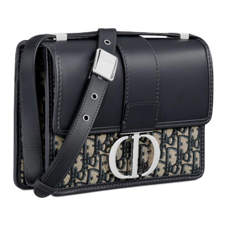DIOR 30 Montaigne Oblique Jacquard With Smooth Calfskin Crossbody Bag, Shoulder Bag Women's Blue