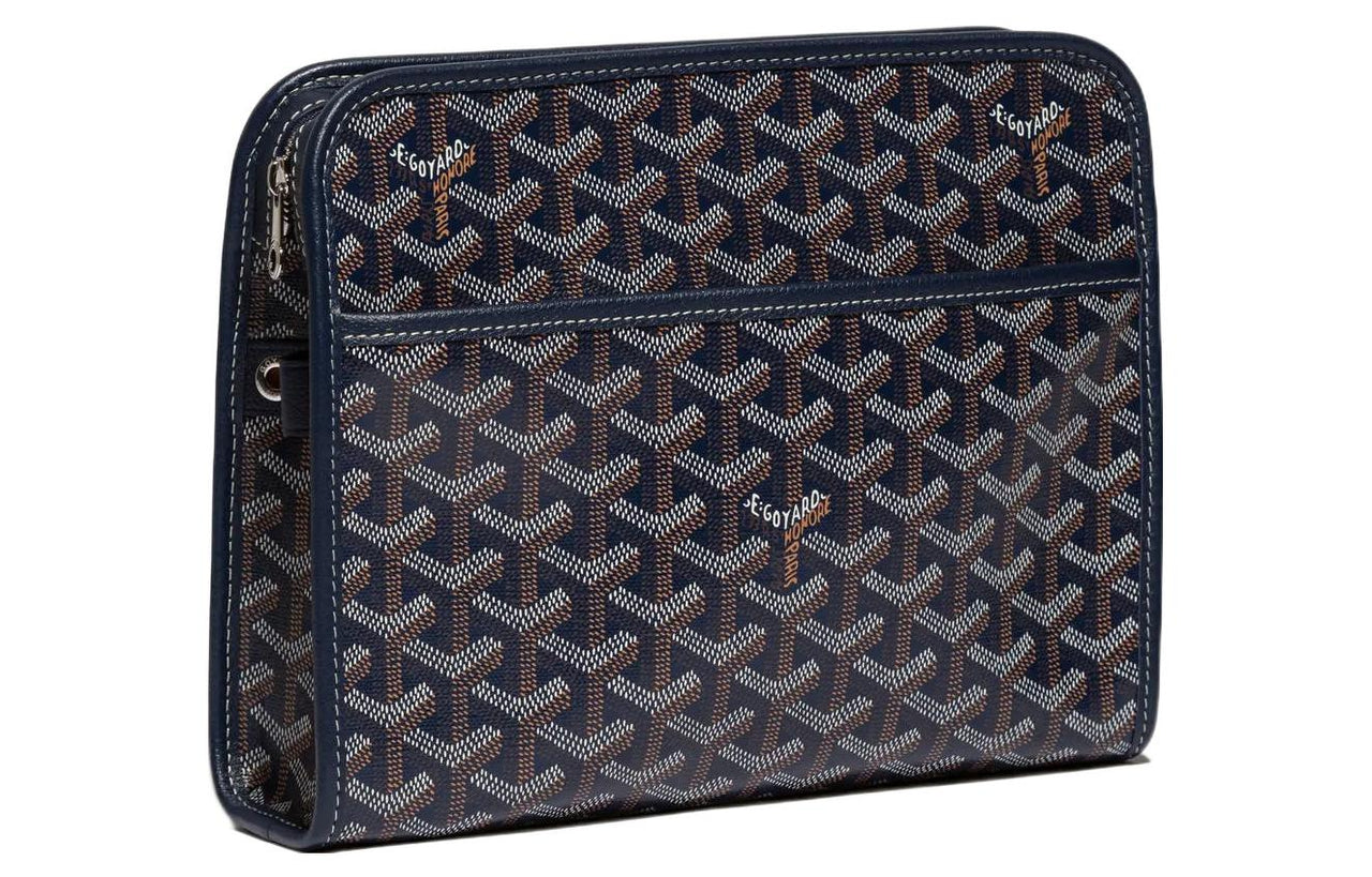 GOYARD JOUVENCE Canvas With Leather Travel Storage Bags Handheld Toiletry Bags Medium Size Unisex Marine Blue
