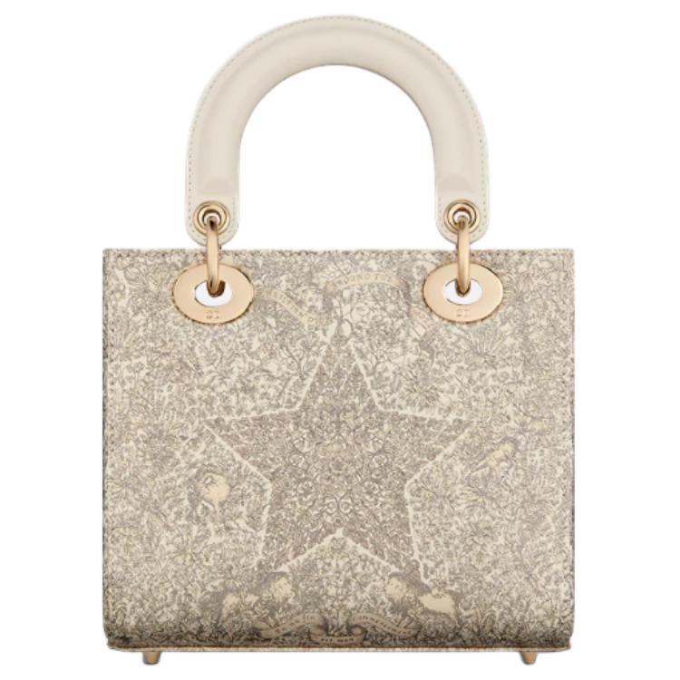DIOR Lady Dior Around The World Print Calfskin Shoulder Bag Crossbody Bag Handbag Small Size Women's Gold
