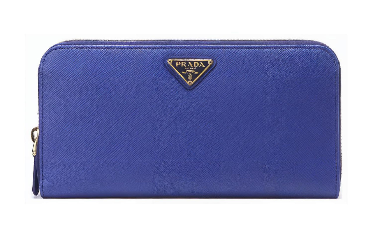 PRADA Cow Leather Wallet Regular Women's Lake Blue