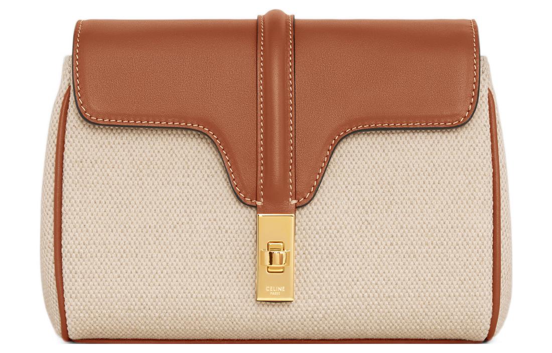 CELINE Fabric With Calfskin Shoulder Bag Crossbody Bag Mini Women's Natural/Tan