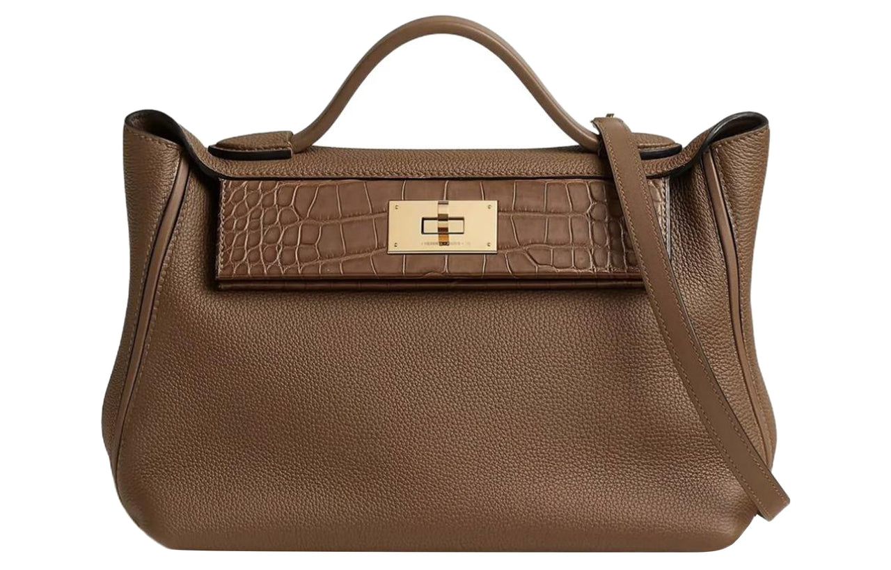 HERMES 24/24 Crocodile Leather Swift Calfskin Shoulder Bag Crossbody Bag Handbag Women's Brown
