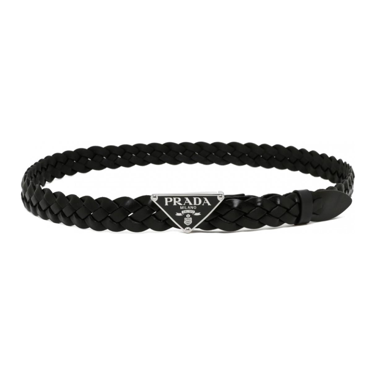 PRADA Enamel Leather Belts Men's Black Width: 2cm