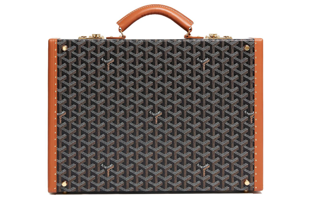 GOYARD Manoir Canvas With Leather Briefcases Small Size Unisex Black/Tan