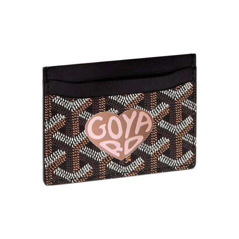GOYARD Saint-Sulpice Canvas With Calfskin Card Clip Card Holder Unisex Black/Gray Pink Small Heart Design