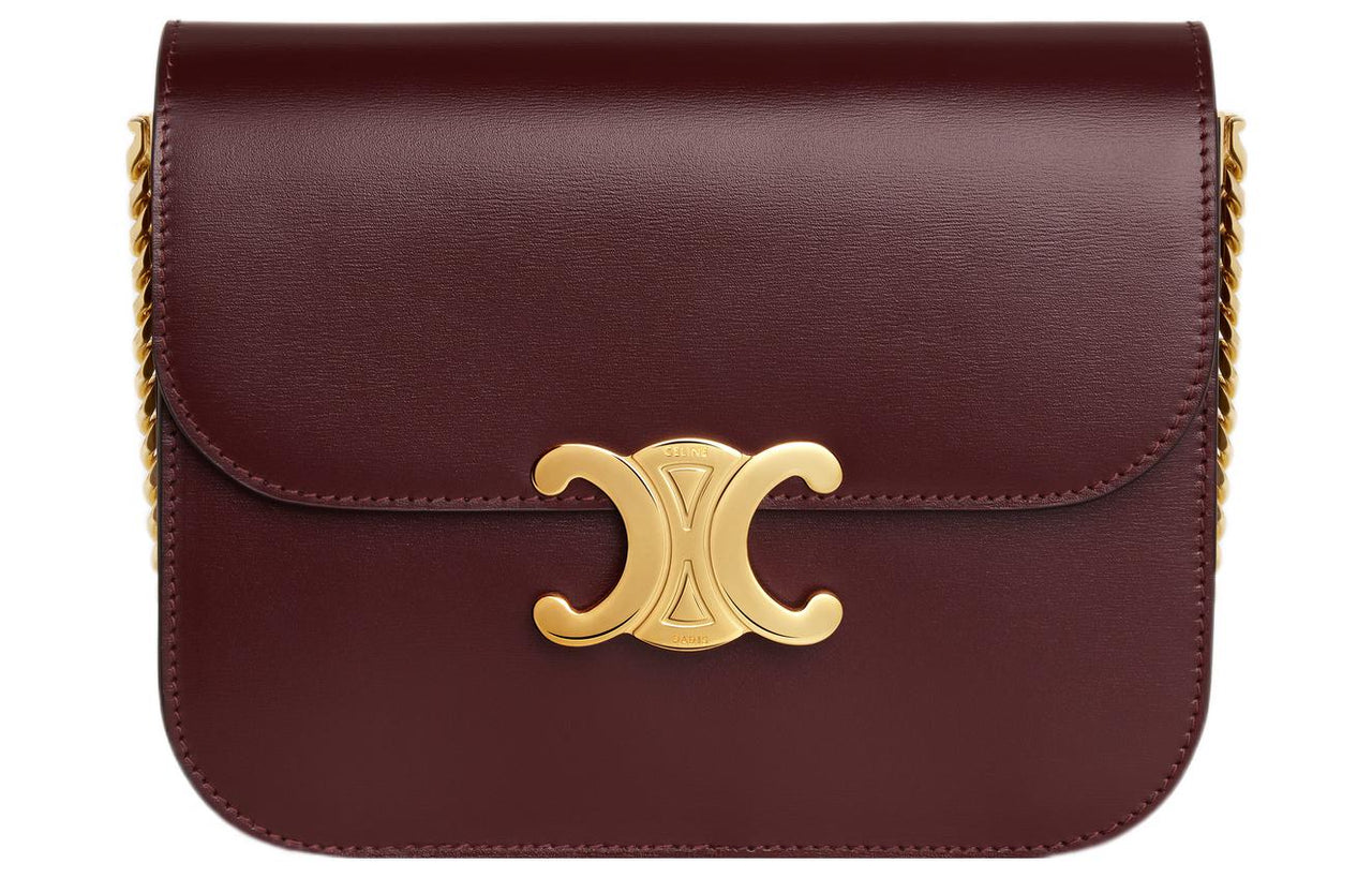 CELINE Calfskin Crossbody Bag, Shoulder Bag Women's Dark Burgundy