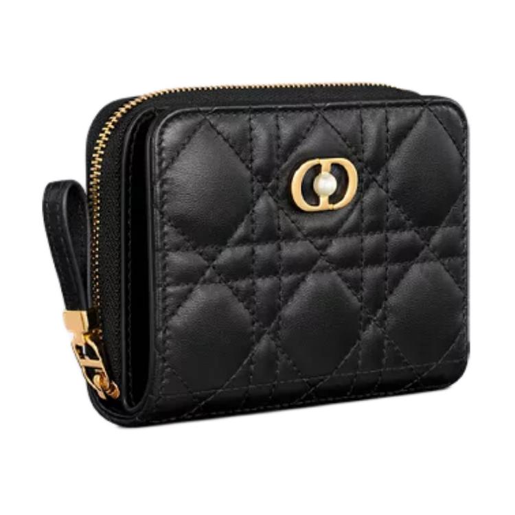 DIOR Jolie Wicker Pattern Lambskin Wallet Women's Black