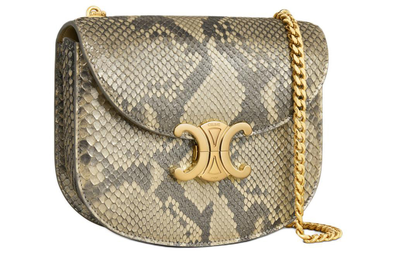 CELINE Besace Pearlescent Snake Leather Crossbody Bag Shoulder Bag Women's Natural Color