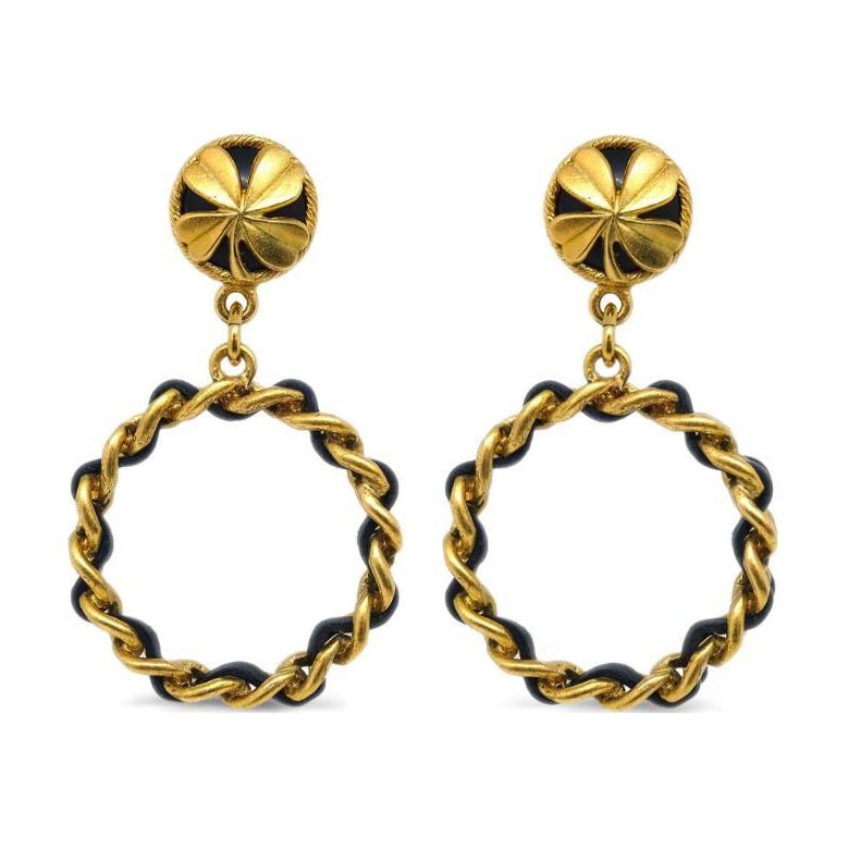 CHANEL 1994 Clover charm Hoop Earrings
