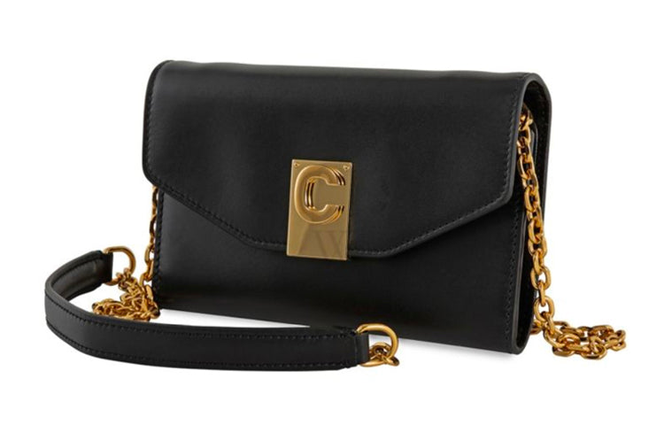 CELINE Cow Leather One Shoulder Handbag Crossbody Bag Women's Black