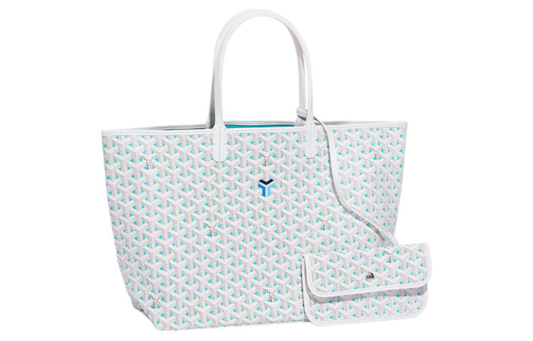 GOYARD Saint Louis PM Canvas With Leather Handbag Shoulder Bag Unisex White/Pale Greenish-White Jade Color