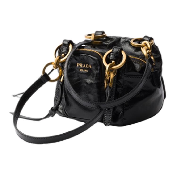 PRADA Cow Leather Shoulder Bag Mini Women's Black