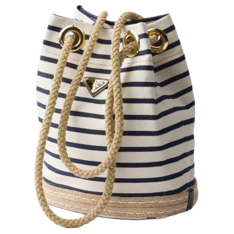 PRADA Cotton Polyester Shoulder Bag Trumpets Women's Ivory & Blue