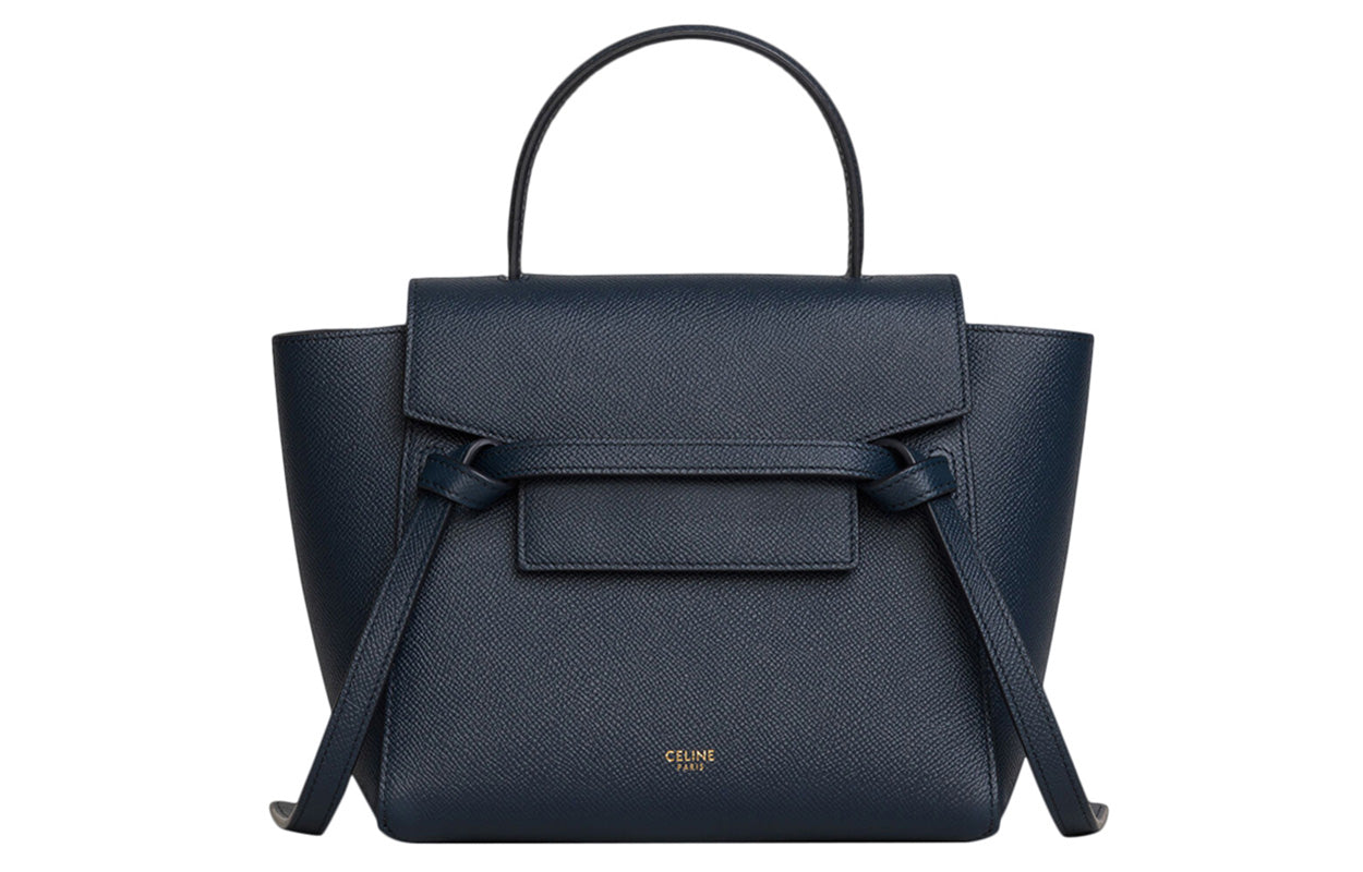 CELINE Belt Grained Cow Leather Handbag One Shoulder Handbags Nano Women's Haze Blue
