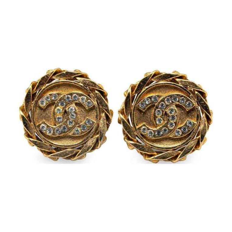 CHANEL 1988 CC logo Chain Edge Clip on Earrings