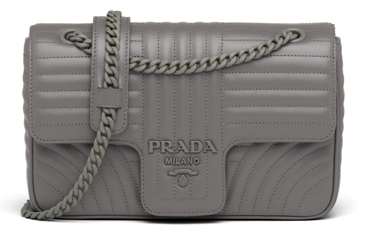 PRADA Cow Leather Shoulder Bag Women's Marble Gray
