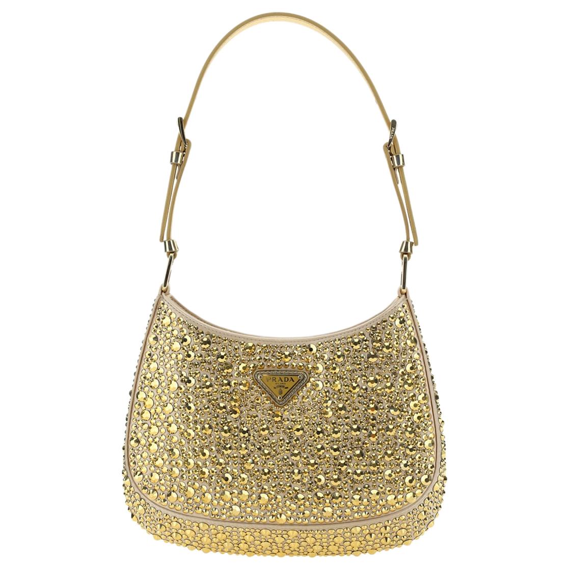 PRADA Cleo Crystal Shoulder Bag Mini Women's Gold