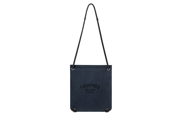 HERMES Aline Canvas With Swift Calfskin And Cotton One Shoulder Crossbody Backpack Unisex Navy/Ebene Navy/Ebony