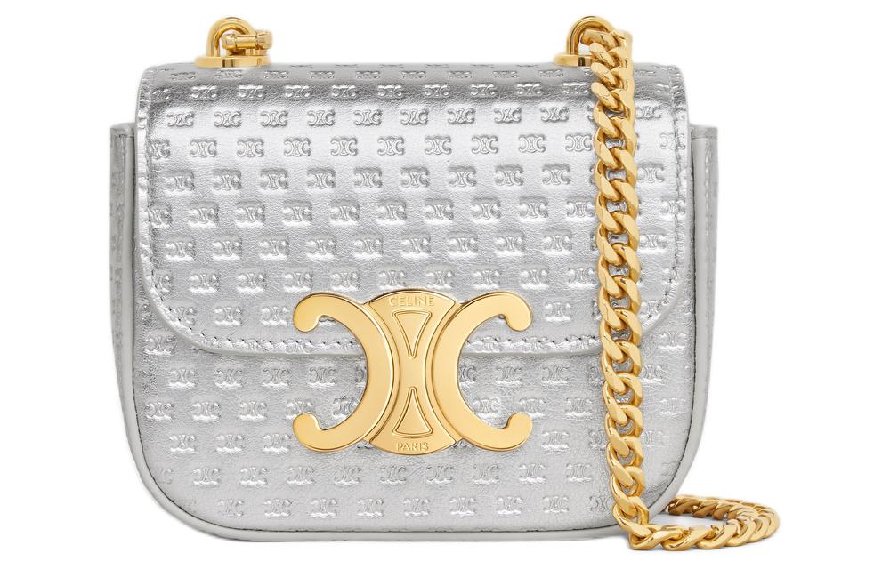 CELINE Calfskin Shoulder Bag, Crossbody Bag Mini Women's Silver