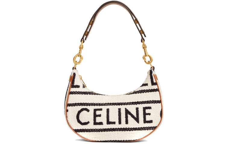CELINE AVA Fabric Cow Leather Patchwork Dumpling Bag Shoulder Bag Handbag Shoulder Bag Women's White Black