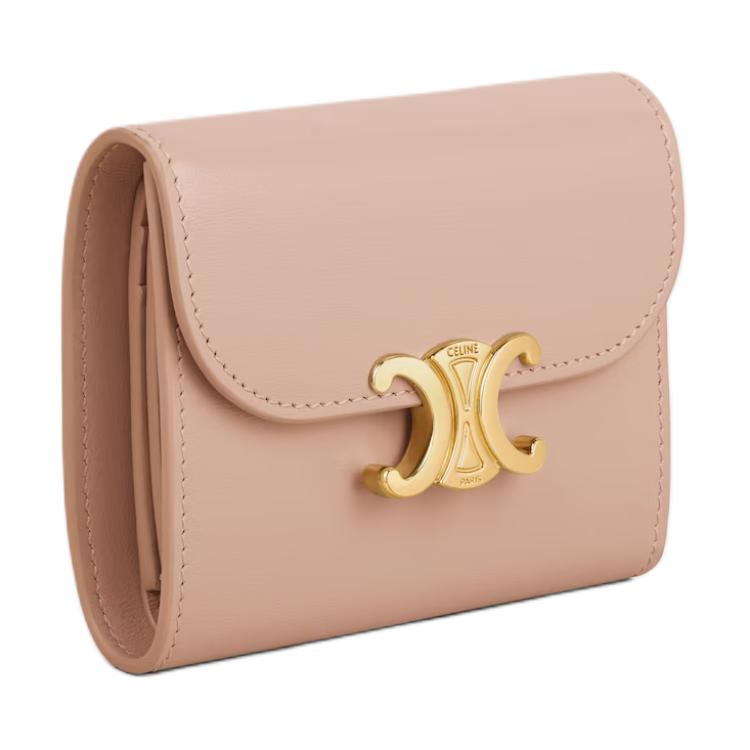 CELINE Cow Leather Wallet Trumpets Women's Peach