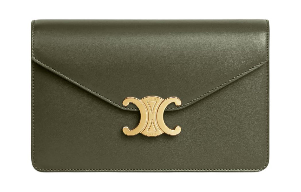 CELINE Cow Leather Shoulder Bag Crossbody Bag Wallets Mini Women's Dark Olive