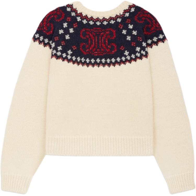 CELINE Embroidered Crew Neck Sweater In Fair Isle Wool