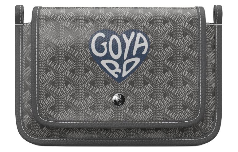 GOYARD Canvas With Leather Envelope Bag Crossbody Bag Shoulder Bag Unisex Gray With Dark Blue Heart Design