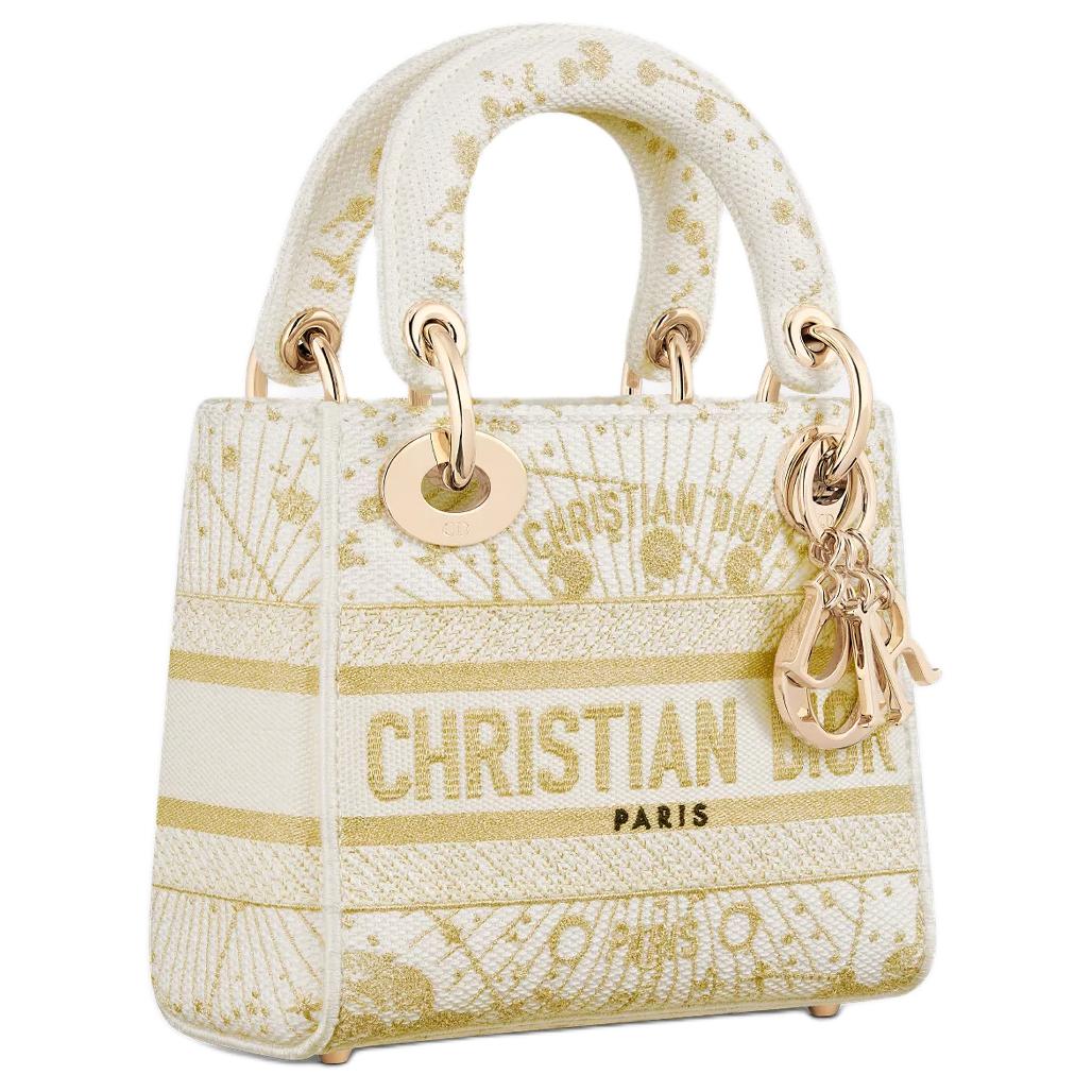 DIOR Lady Dior Fabric Lady Dior Bag, One Shoulder Handbag Mini Women's Milk White