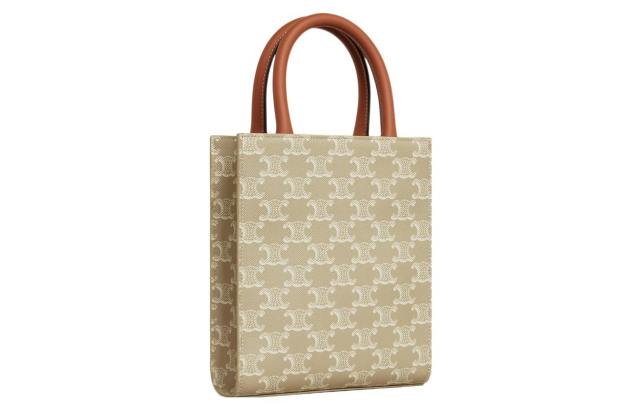 CELINE Cabas Cow Leather Binding Tote Bag, Shopping Bag, Shoulder Bag, Crossbody Bag, Handbag Mini Men's Beige Brown