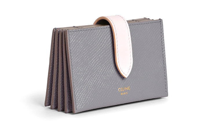 CELINE Cow Leather Card Holder Women's Eggshell Gray/Light Pink