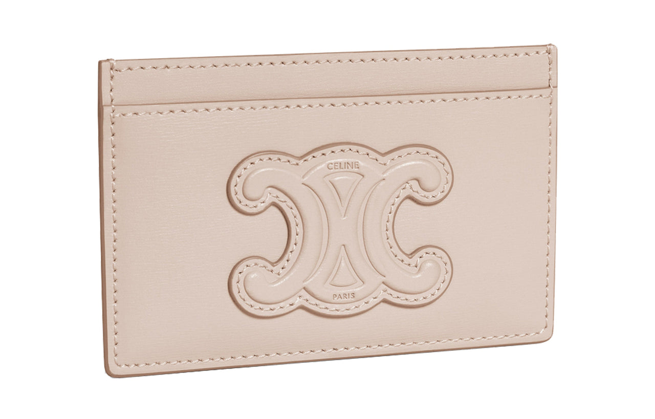 CELINE Cuir Triomphe Shiny Calfskin Card Clip Card Holder Women's Nude