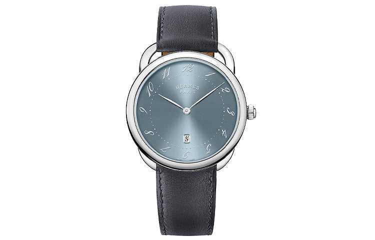 HERMES Arceau Wrist Watch Quartz Movement Cowhide Strap 40mm Blue Dial Men's Watches