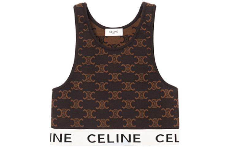 CELINE SS23 Monogram Logo Sport Silk Bra Brown