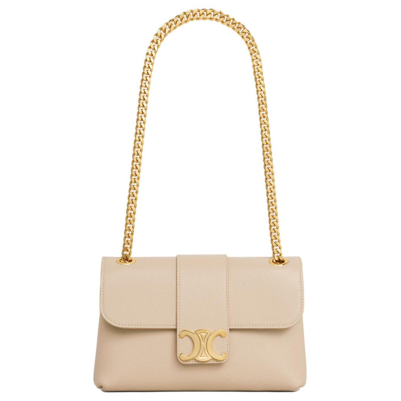 CELINE Cow Leather Portable Crossbody Bag Shoulder Bag Women's Natural