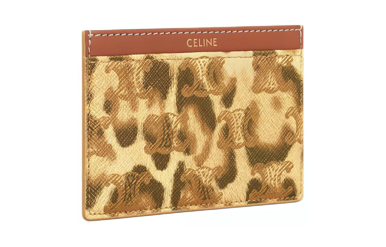CELINE Cow Leather Card Holder Women's Brown & Yellow