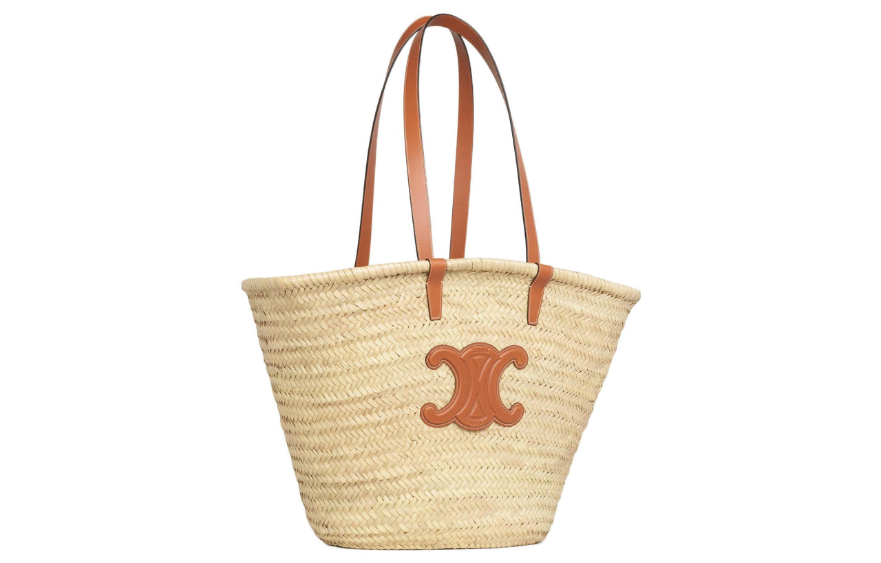 CELINE CLASSIC PANIER MEDIUM RAFFIA BAG In Palm Leaves And Calfskin