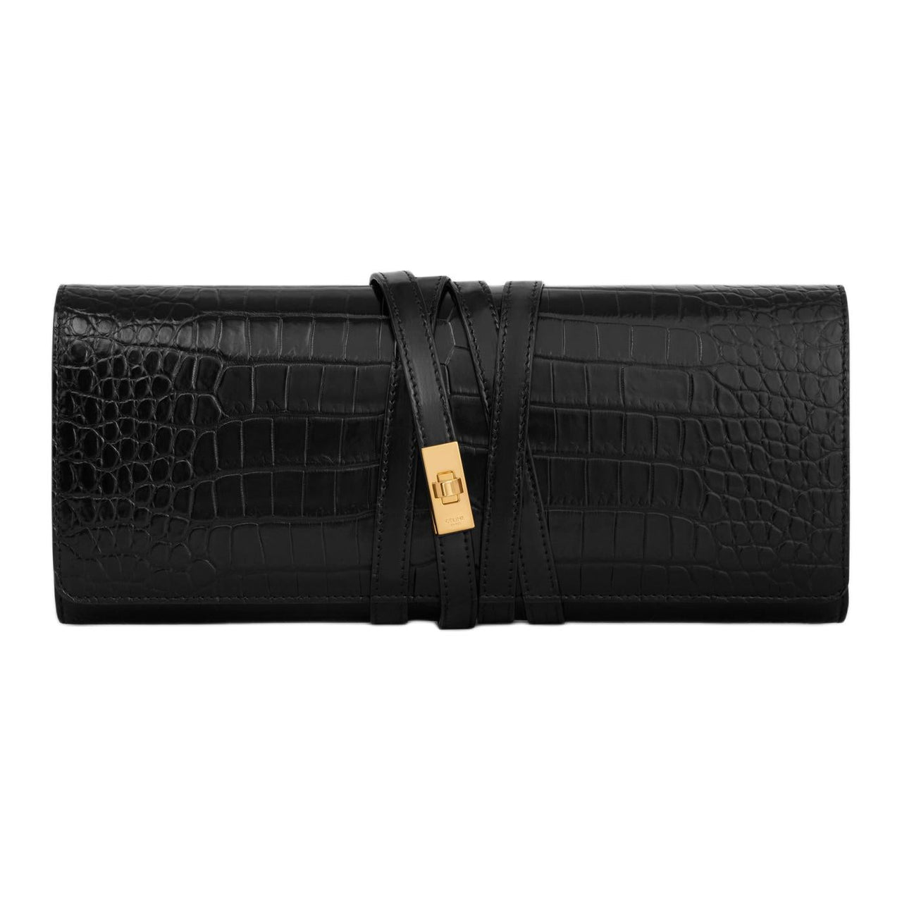 CELINE Crocodile Leather Clutch Women's Black