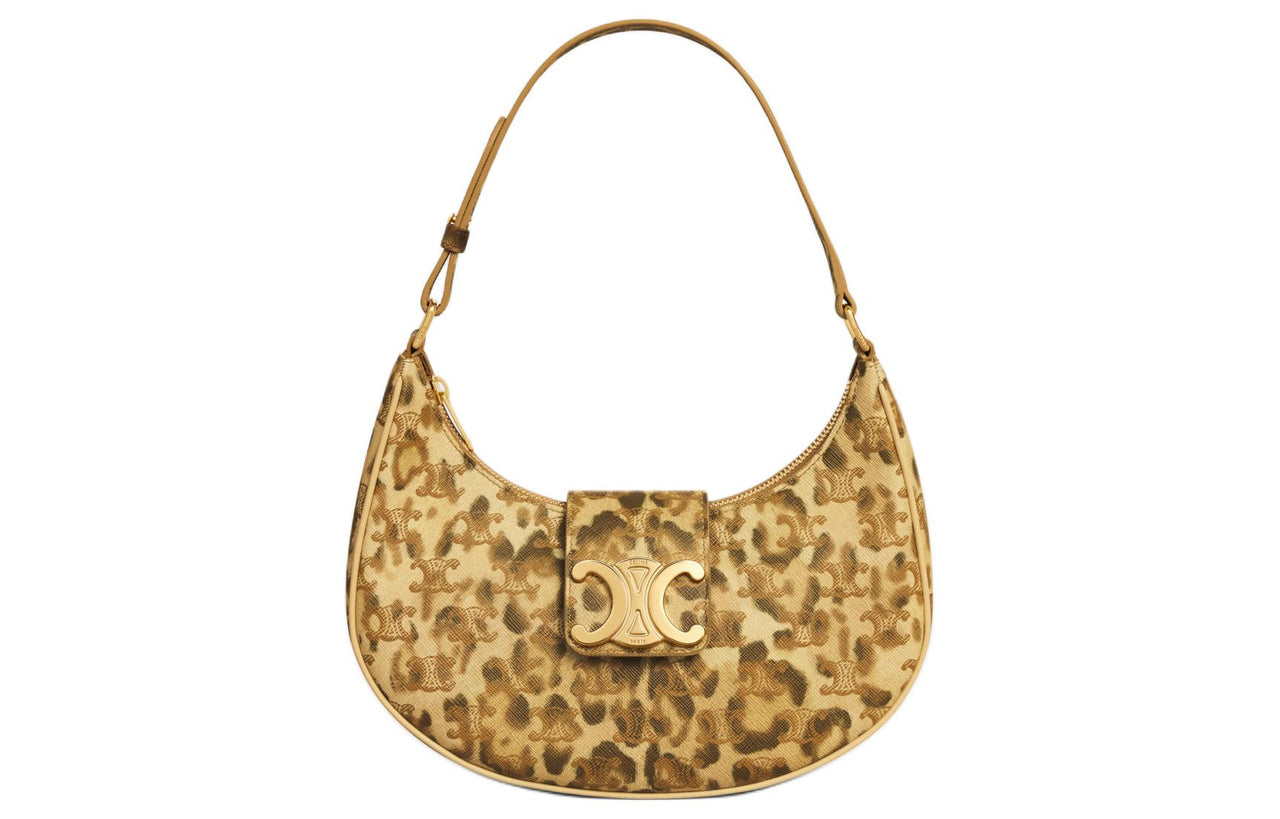 CELINE AVA Canvas Handbag Shoulder Bag Women's Leopard Print