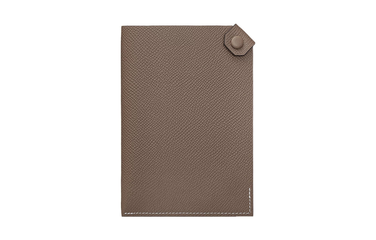 HERMES Tarmac Cowhide Leather Passport Holder Unisex 18 Etoupe Elephant Gray