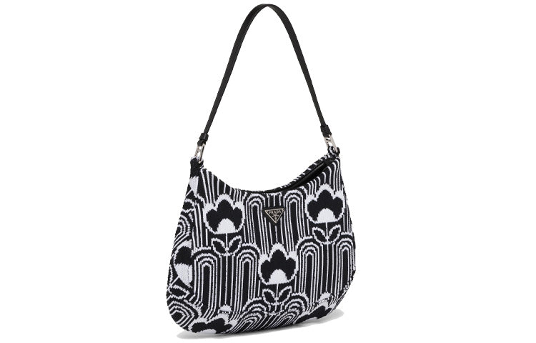 PRADA Cleo Polyester Handbag Women's Black White