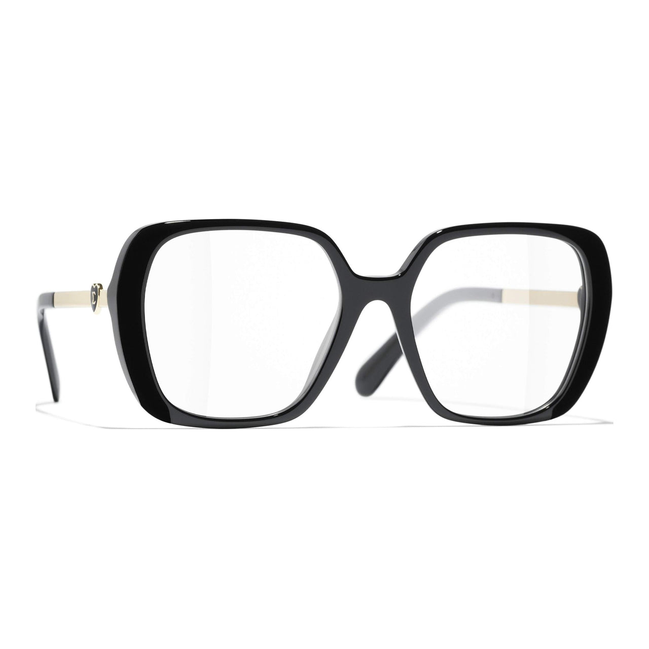 CHANEL Acetate Metal Acetate Irregular Shape Eyeglass Frames Unisex Black
