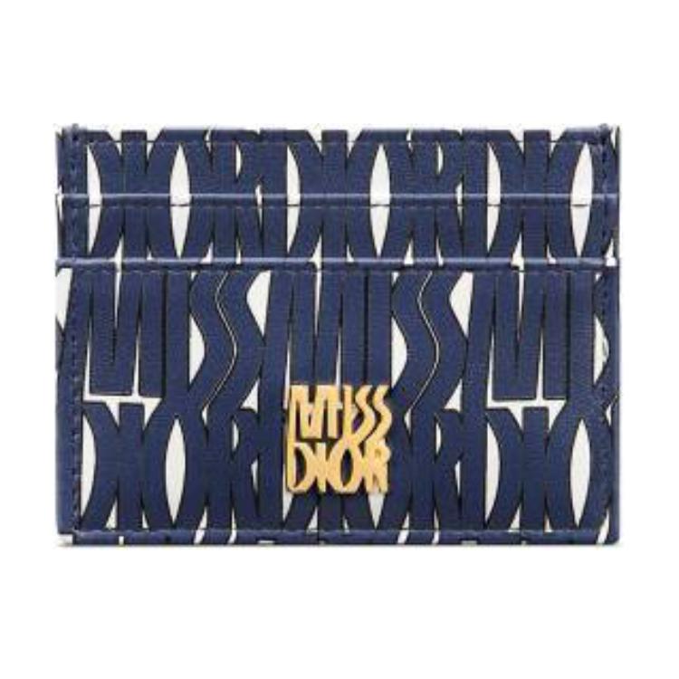 DIOR Miss Dior Calfskin Card Holder Women's White & Blue
