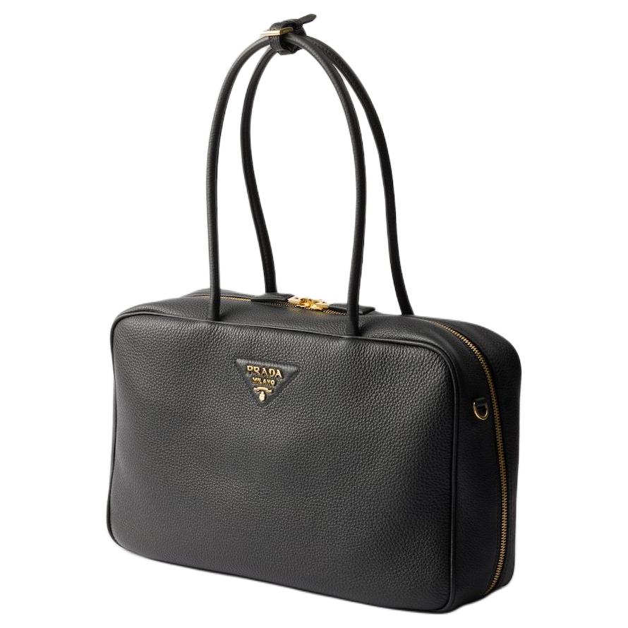 PRADA Calfskin Handbag, Shoulder Bag Tubas Unisex Black