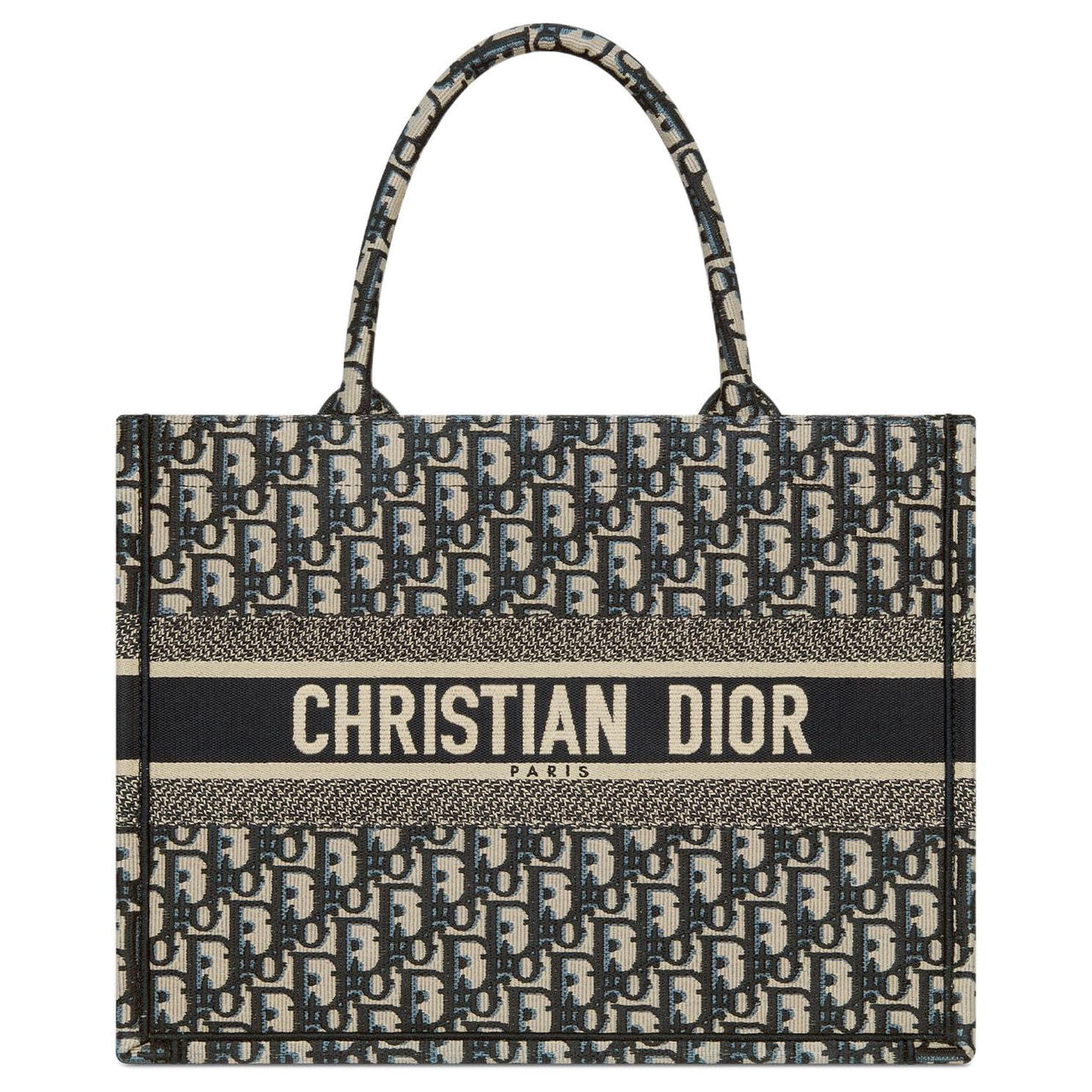 DIOR BookTote Embroidery Tote Bag Shopping Bag Handbag Small Size Women's Beige & Blue