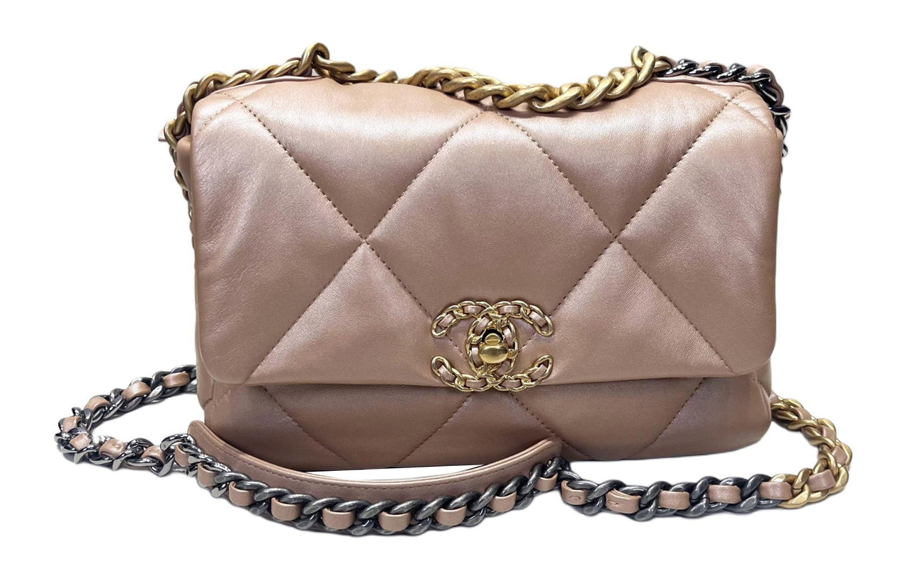 CHANEL 19Bag Pearl Lambskin Handbag Shoulder Bag Crossbody Bag Women's Dark Beige
