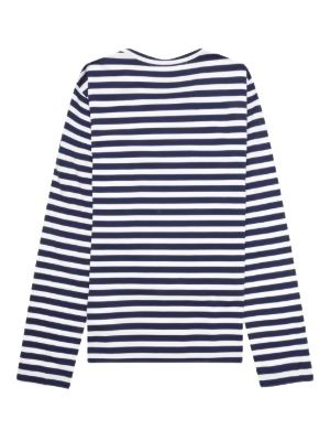 (WMNS) COMME des GARCONS PLAY SS25 PLAY Double Heart Striped T-Shirt 'Blue White' AZ-T331-051-1