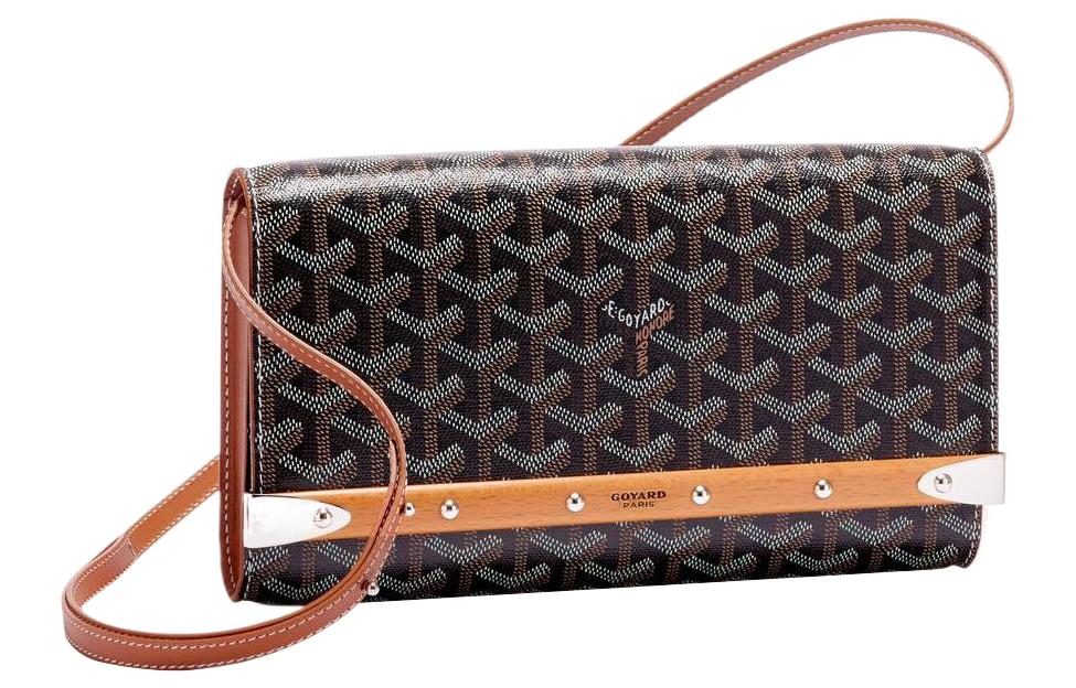 GOYARD MONTE-CARLO Canvas With Leather Clutches Crossbody Bags Small Size Women's Black/Brown