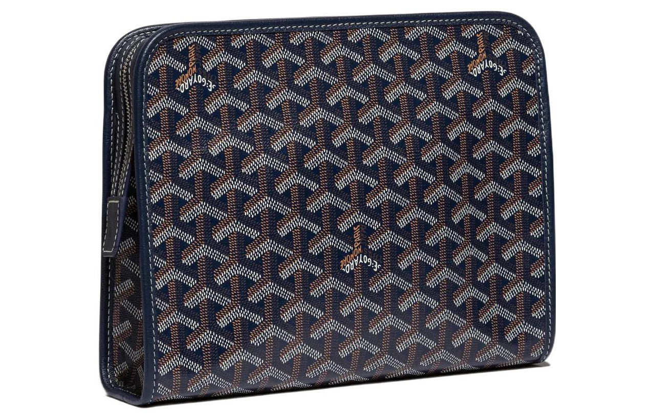 GOYARD JOUVENCE Canvas With Leather Travel Storage Bags Handheld Toiletry Bags Medium Size Unisex Marine Blue